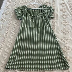 Madewell Green and White Gingham Mini Dress